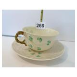 BELLEEK BASKET WEAVE PATTERN CUP/SAUCER 0857