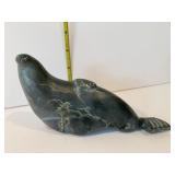 MARBLE CARVED SEAL SIGNED 3" H X 6.5" L