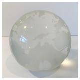 FROST AND CLEAR GLASS WORLD PAPER WEIGHT 2.5" H X