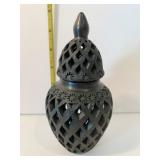 TEMPLE JAR W/ REMOVEABLE LID 5.5" H CARVED