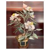 HAND CARVED JADE TREE HONG KONG - W/ BRASS BASE