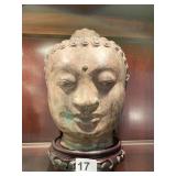 MEDITATING BUDDHA METAL HEAD 10" H X 8" W WOOD