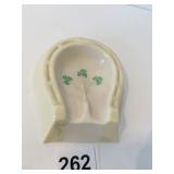 BELLEEK HORSESHOE DISH W/ SHAMROCK DESIGN 4.5" X