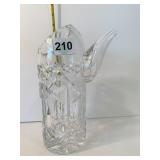 UNIQUE 9" H CUT GLASS PITCHER W/ SPOUT CRACK ON