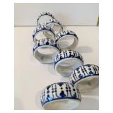 8 BLUE/WHITE NAPKIN RINGS