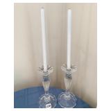 PAIR OF GLASS CANDLESTICKS 10" H