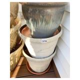 2 MOLDER PLANTERS AND 1 10" X 11.5" GLAZED