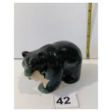 MARBLE CARVED BEAR W/ FISH IN MOUTH SIGNED BASE