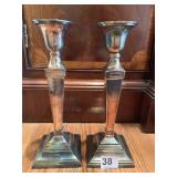 TWO SILVERPLATE CANDLE STANDS 9.5" H SQUARE BASE