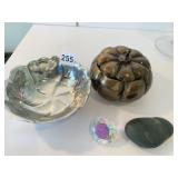 GOLD TONE PUMPKIN, STONE, FOOTED DISH, PAPER