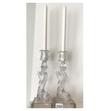 FRENCH DOLPHIN CLEAR ART GLASS CANDLE STICKS