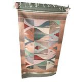 HAND WOVEN FISH MOTIF WALL HANGER RUG 56" X 30"