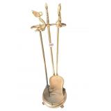 BRASS DOLPHIN HEAD FIREPLACE TOOLS W/ HOLDER