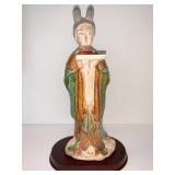WOMAN WITH FISH FIGURE 12" H STANDING ON WOOD