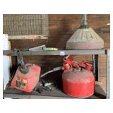 LARGE FUNNEL AND 2 GAS CANS