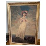 WOMAN WITH BONNET FRAMED OIL ON CANVAS