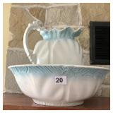 WEDGE WOOD BLUE EDGE LARGE JUG AND LARGE DISPLAY