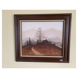 OIL ON CANVAS HOMESTEAD SCENE SIGNED LR 28X32