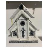 BIRD HOUSE 19" H TOP WOODEN PIECE CHIPPED OFF AS