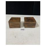PAIR OF WOOD TRINKET BOXES WITH METAL FLOWER ON