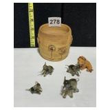 3" POTTERY VASE AND GLASS ELEPHANTS