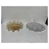 RUFFLED EDGE DECORATIVE BOWL, CUT GLASS PLATE 10"