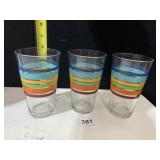LOT OF 3 MULTICOLORED GLASS TUMBLERS