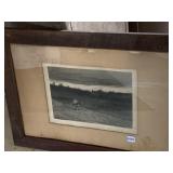 PRINT IN ANTIQUE FRAME, GIRL OCEAN SIDE