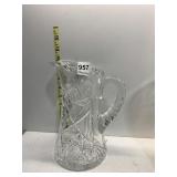 CRYSTAL WATER PITCHER 10" H, CHIP ON SPOUT