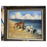 DOG PAINTING TAURUS & SASSY SIGNED 1987, 26" X