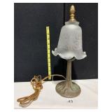 FROSTED SHADE VINTAGE LAMP W/ ACORN FINIAL TOP