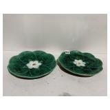 MAJOLICA POND LILY MOTIF PLATES, 1 HAS A SMALL