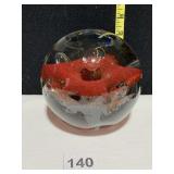 4" H X 4.5" D PAPER WEIGHT W/ RED FLOWER CENTER