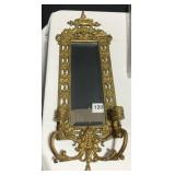 BRASS ORNATE BEVELED MIRROR W/ 2 CANDLE HOLDERS -