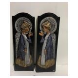 WALL PLAQUES LADY KISSING BIRD, POTTERY MARKED