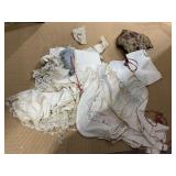 VINTAGE LINENS MOST HAS SOME SOILING W/ TOTE LID