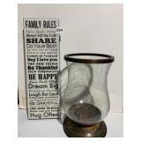 FAMILY RULES WALL HANGING, CANDLE HOLDER 12.5" H