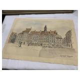 13.5" X 20" W/O FRAME WATERCOLOR AND INK DRAWING