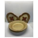 DECORATIVE GOLD BOWL, WOODEN HEART TRAYS