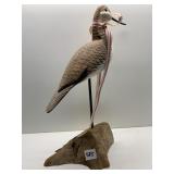CARVED BIRD ON PERCH - 15" H HAND CARVED AND