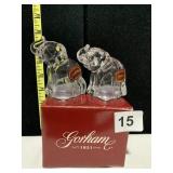 GORHAM GLASS ELEPHANT SALT & PEPPERS IN OB 39.00