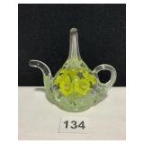 TEAPOT PAPER WEIGHT 3.5" H W/ YELLOW FLOWER