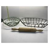 WOODEN ROLLING PIN, BREADBASKET METAL