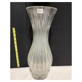 GLASS RIBBED VASE HAS CHIP ON EDGE 15" H