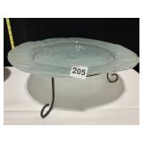 17" FROSTED GLASS PLATE W/ IRON STAND BASE X 6" H