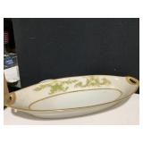 A D LIMOGE 13" GOLD RIM DOUBLE HANDLE DISH