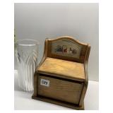 WOOD BOX W/ RECIPE AND CLEAR VASE