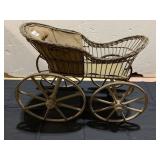 ANTIQUE WICKER CARRIAGE AS FOUND WOOD WHEELS