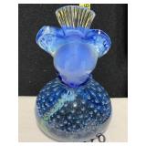 PAPER WEIGHT BASE BIRD TOP BLUE TONES 6" H -