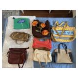 VINTAGE CITY DKNY PURSE, BROWN FELT WITH ORANGE